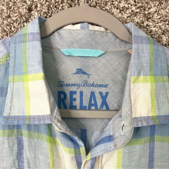 Tommy Bahama Shirt Men’s Large Relax Plaid Linen Short Sleeve Button Down Pocket - Picture 3 of 6